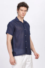 Navy half sleeve linen shirt for men