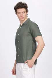 Turtle green half sleeve linen shirt for men