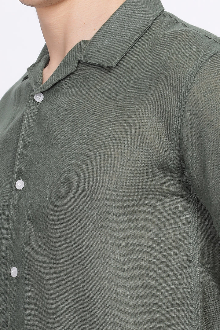 Turtle green half sleeve linen shirt for men