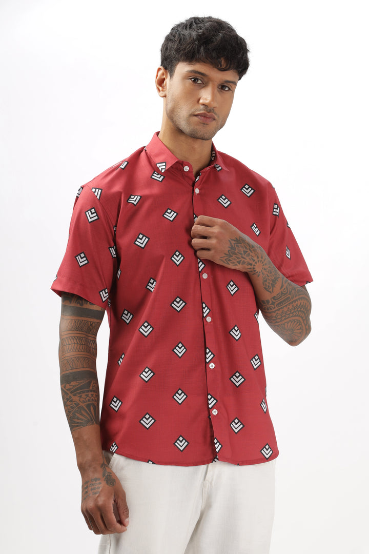 Red abstract printed shirt