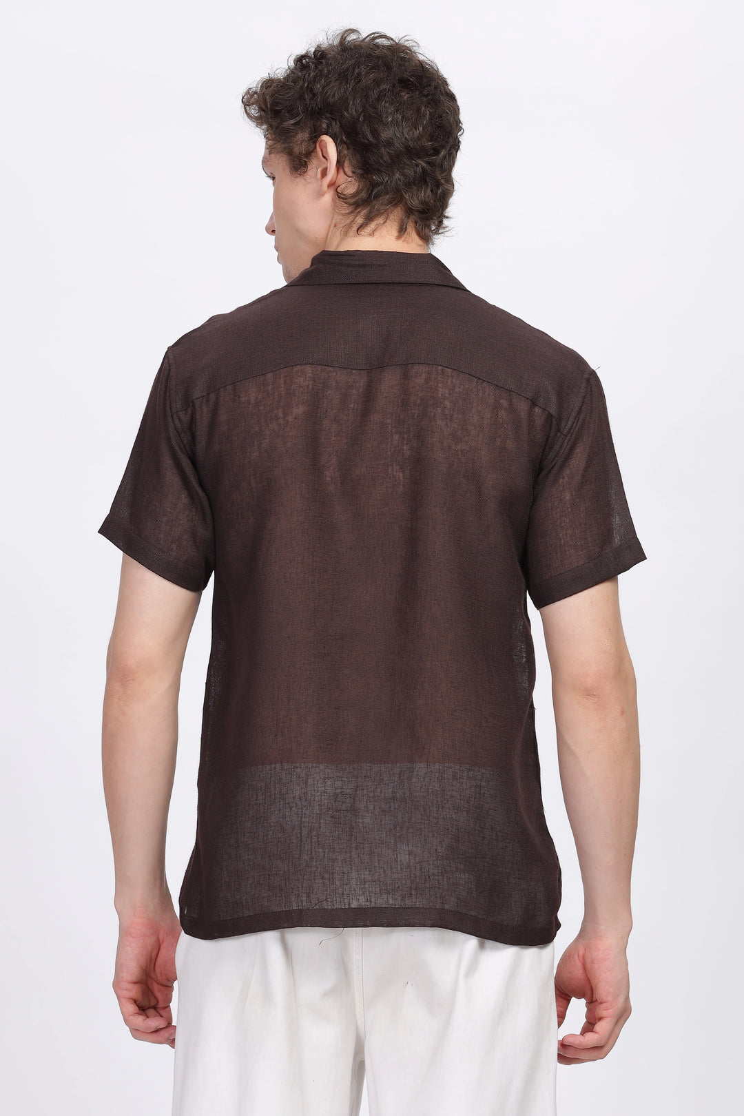 Brown half sleeve linen shirt for men