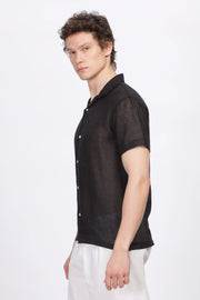 Black half sleeve linen shirt for men