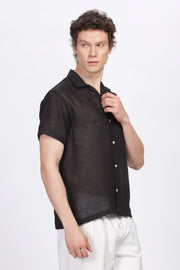 Black half sleeve linen shirt for men