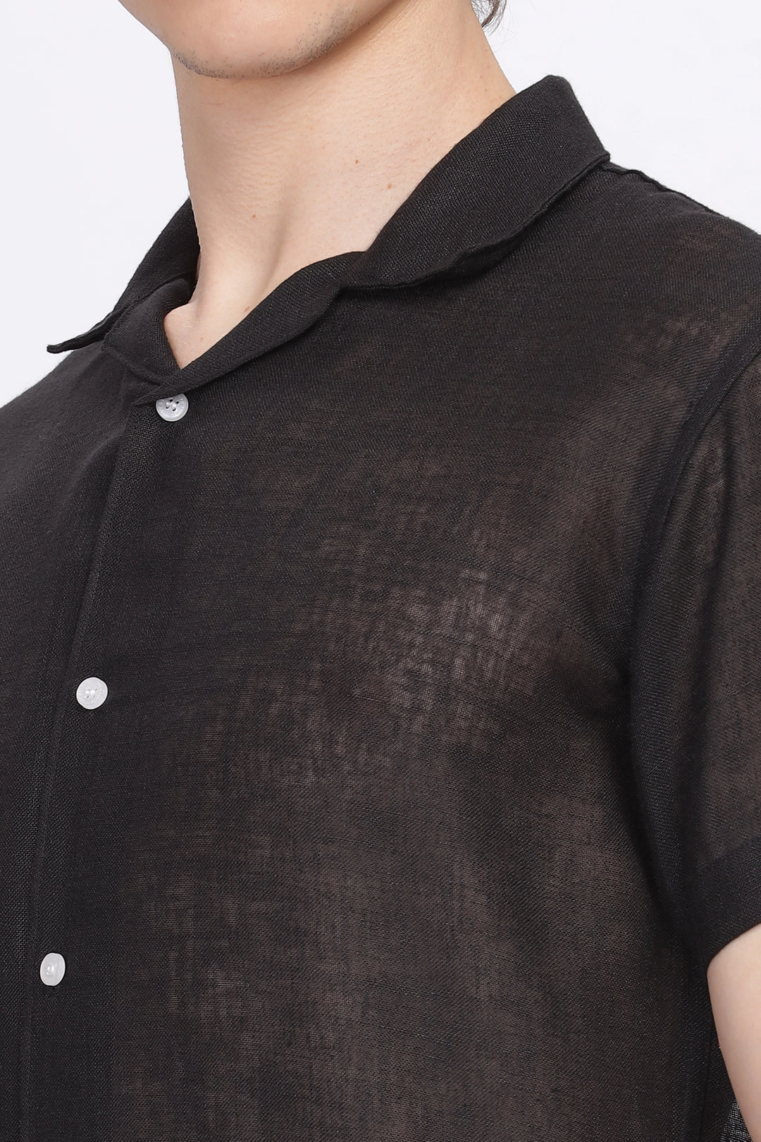 Black half sleeve linen shirt for men