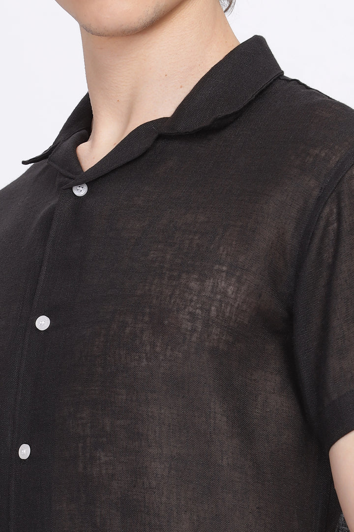 Black half sleeve linen shirt for men