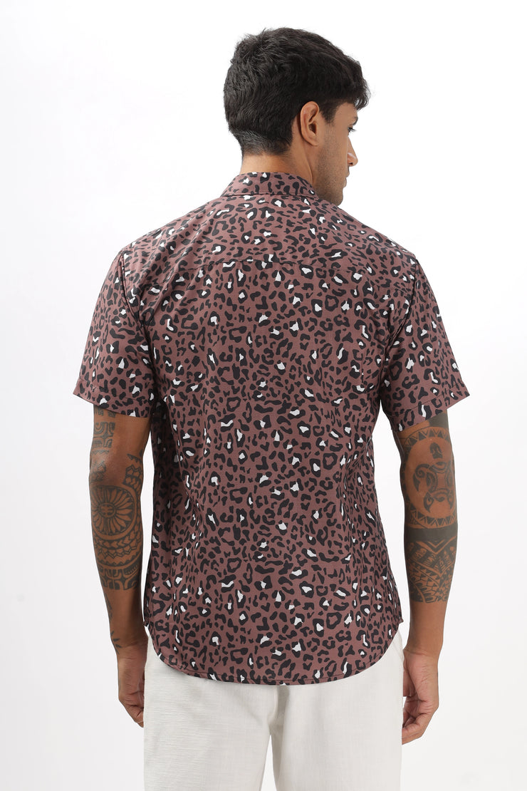 Brown leopard printed half sleeve shirt