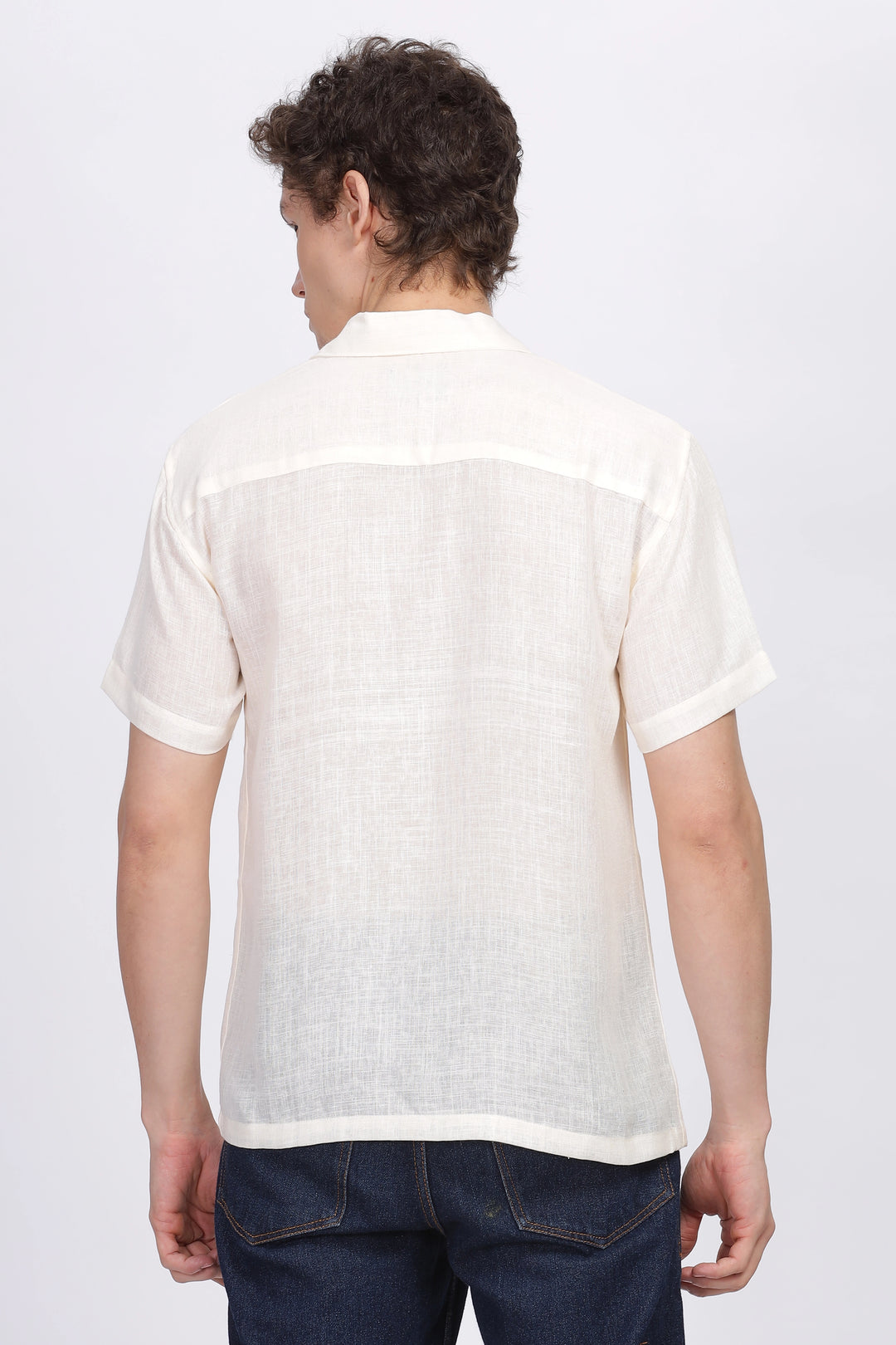 Cream half sleeve linen shirt for men