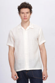 Cream half sleeve linen shirt for men