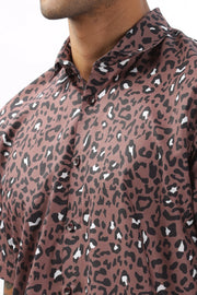 Brown leopard printed half sleeve shirt