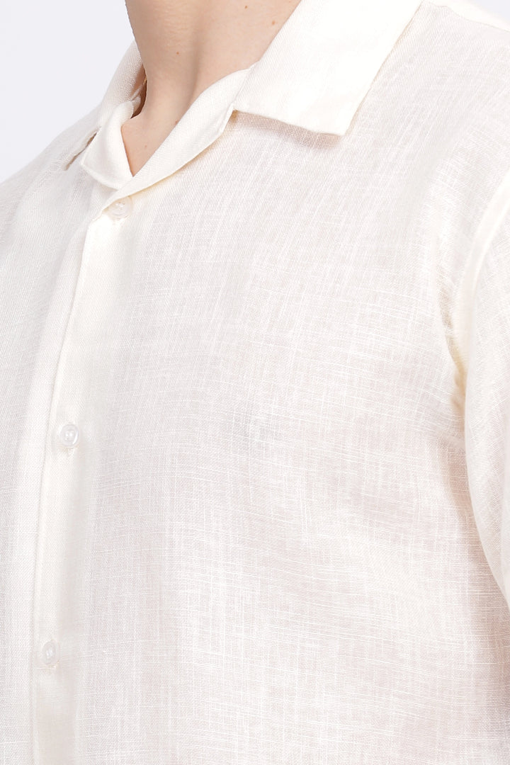 Cream half sleeve linen shirt for men