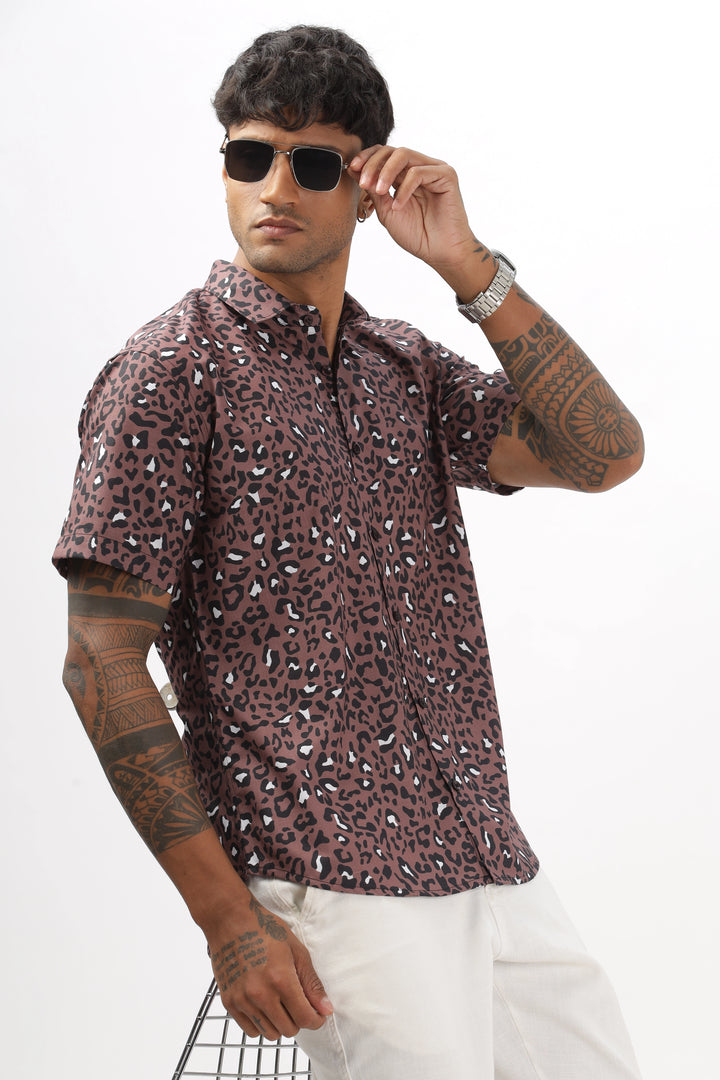 Brown leopard printed half sleeve shirt