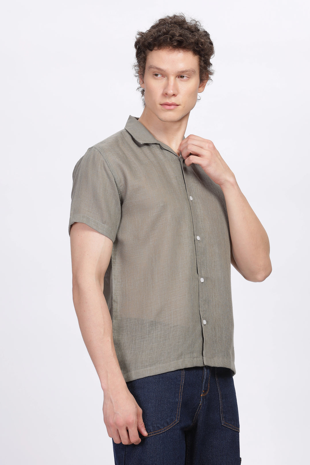 Sage half sleeve linen shirt for men