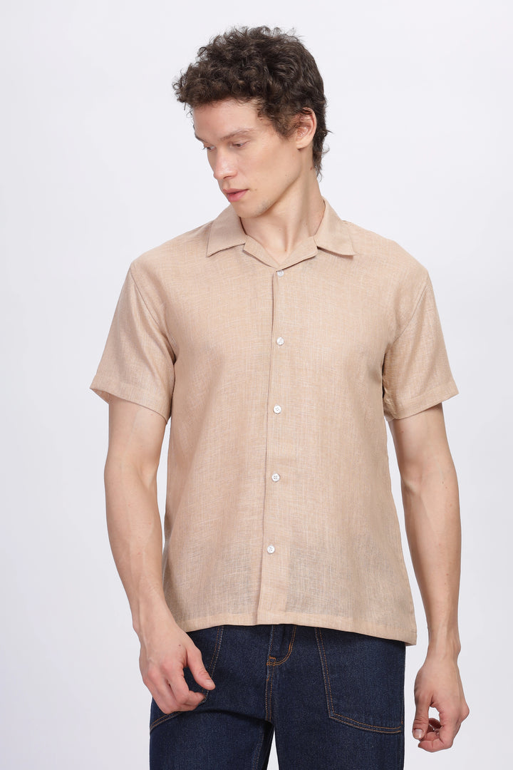 Biege half sleeve linen shirt for men