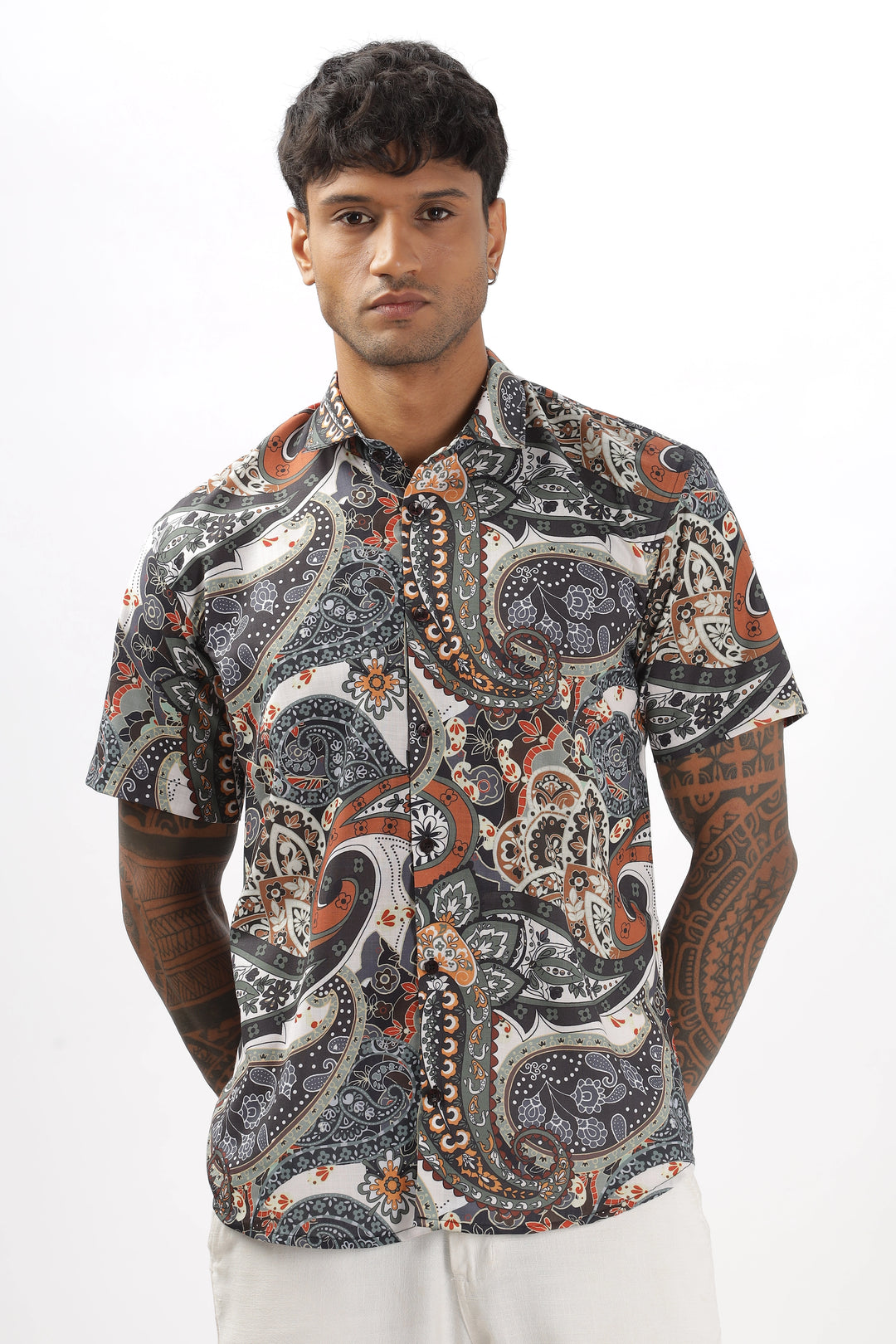 Black paisley printed shirt