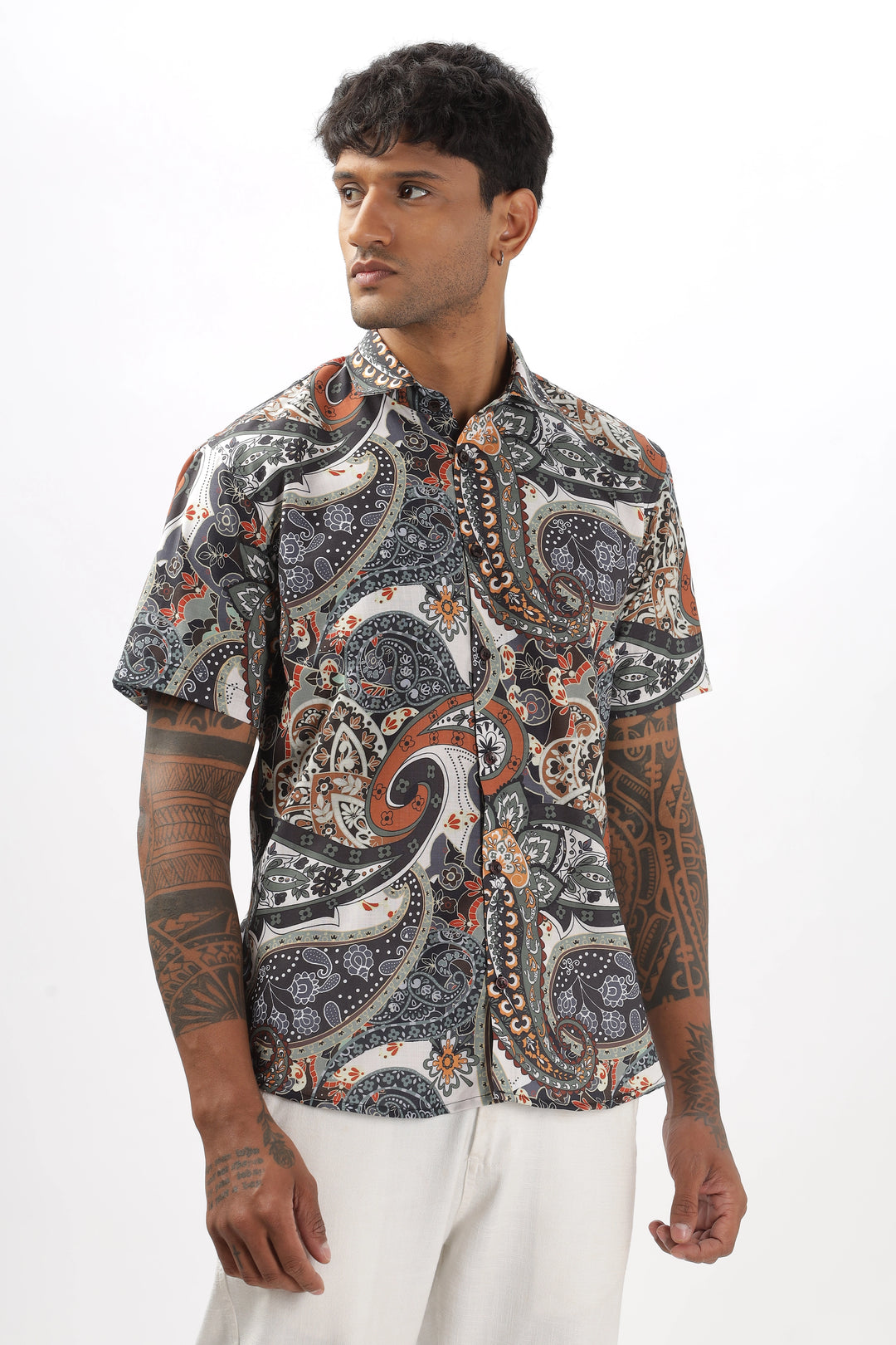 Black paisley printed shirt