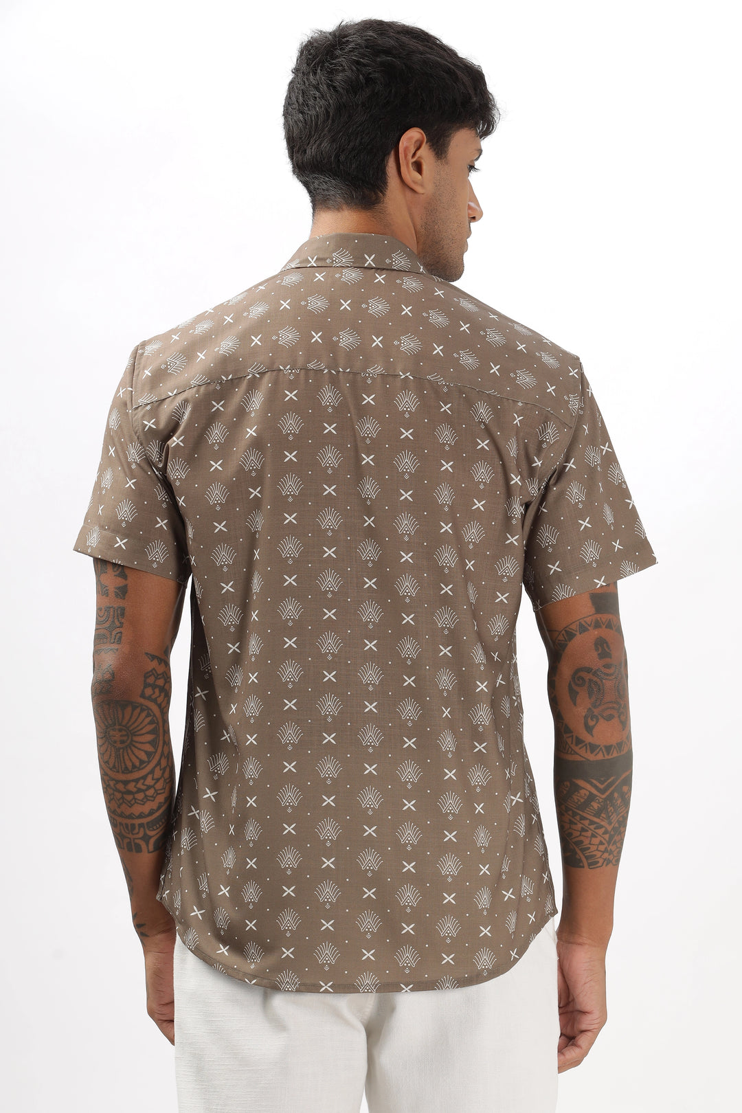 Dusty brown monogram pattern printed shirt