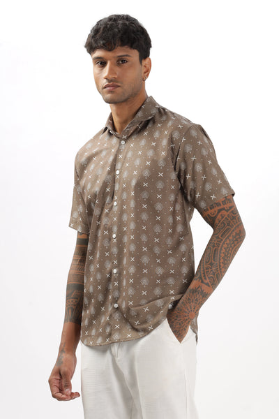 Dusty brown monogram pattern printed shirt