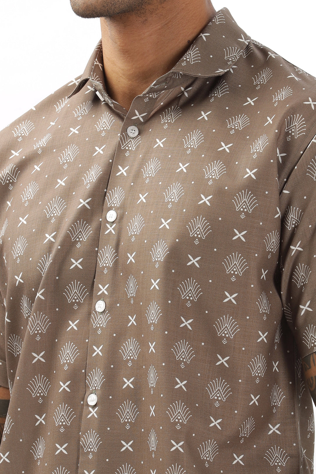 Dusty brown monogram pattern printed shirt