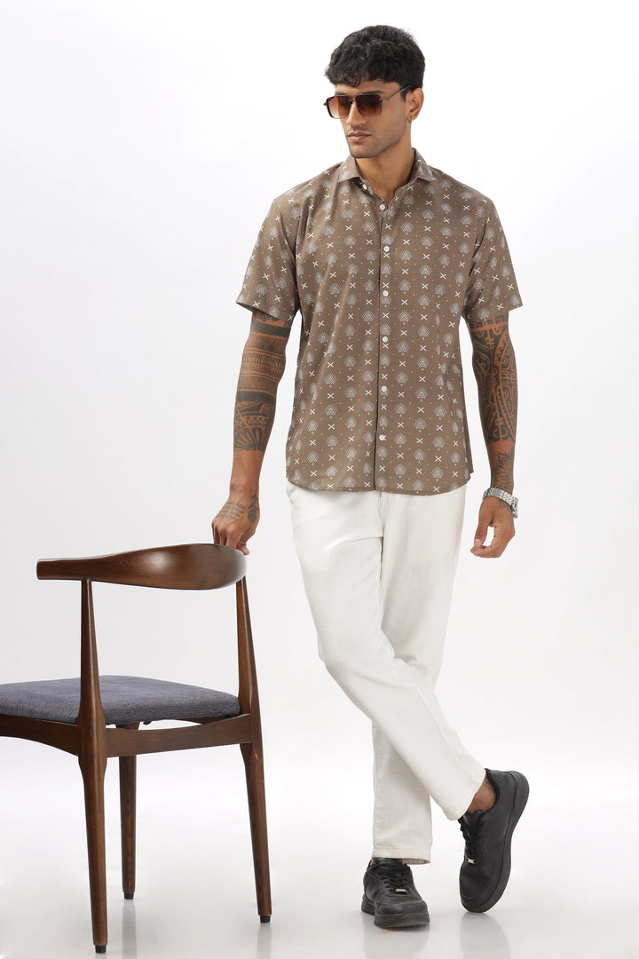  brown monogram pattern printed shirt