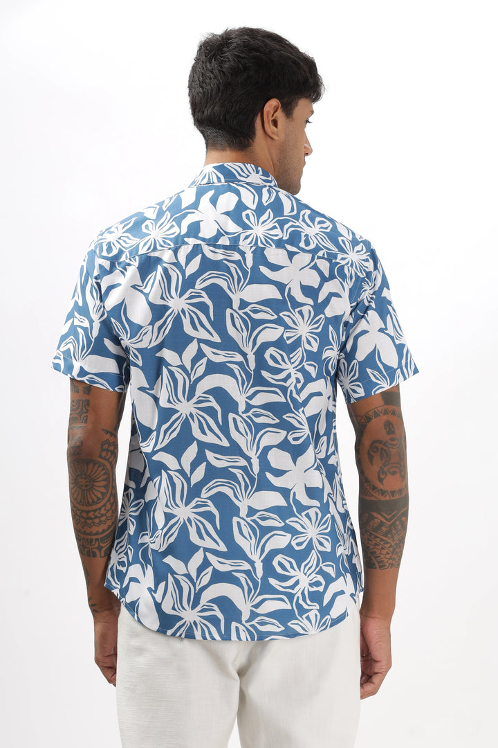 Blue flower printed shirt