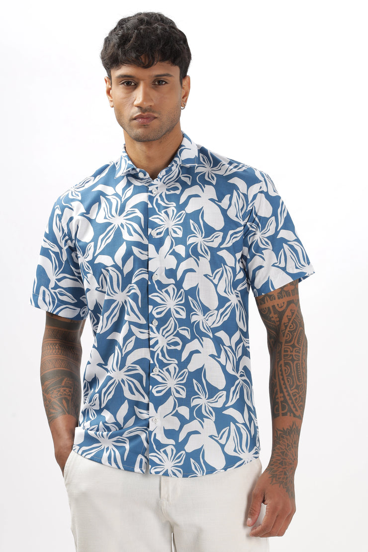 Blue flower printed shirt