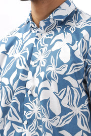 Blue flower printed shirt