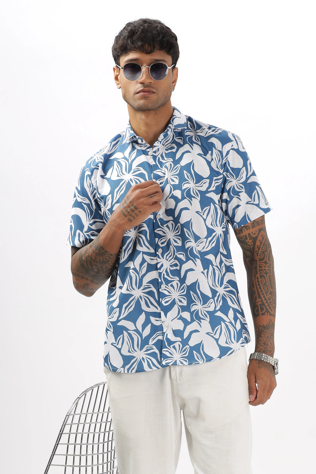 Blue flower printed shirt