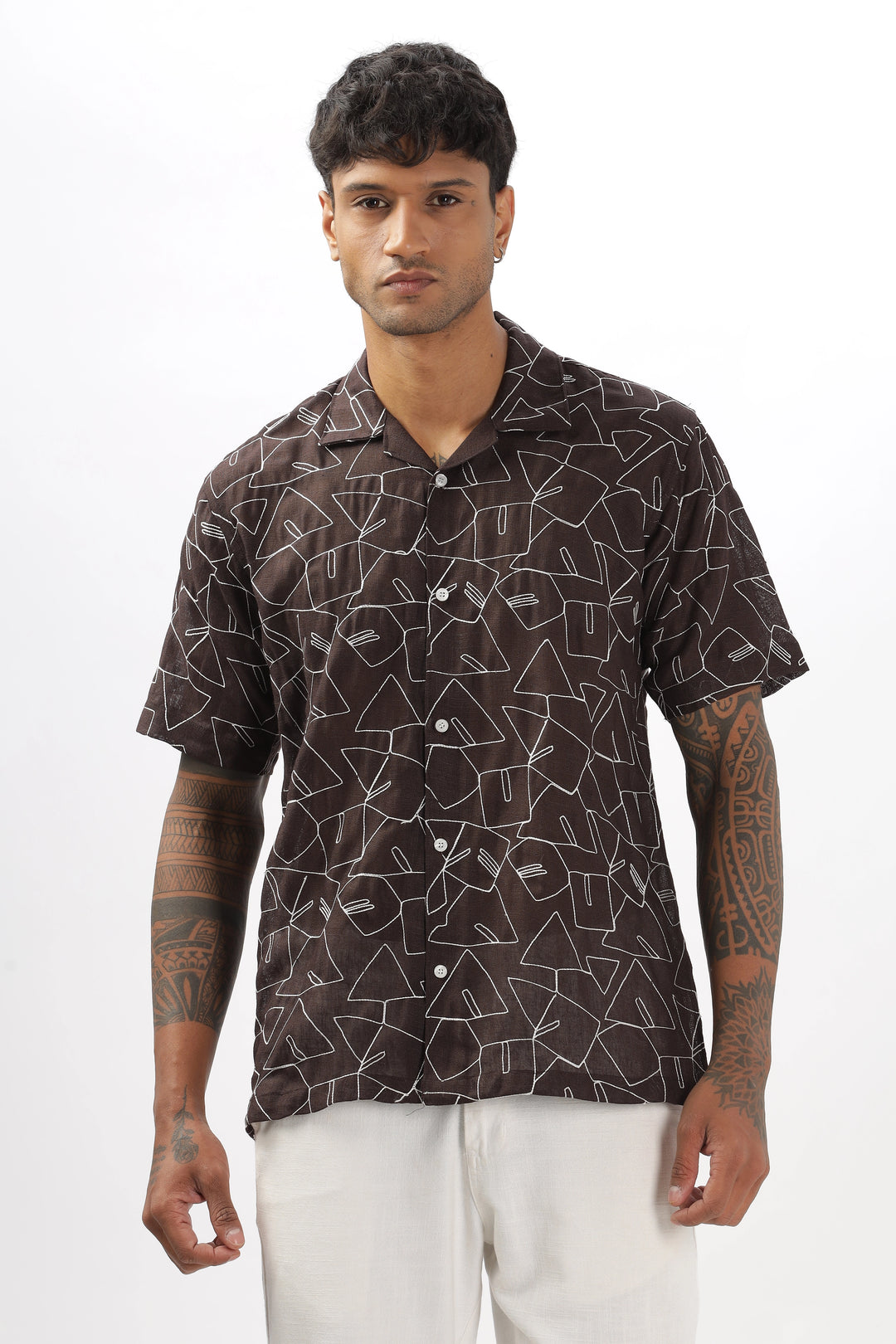 Brown embroidered half sleeve shirt