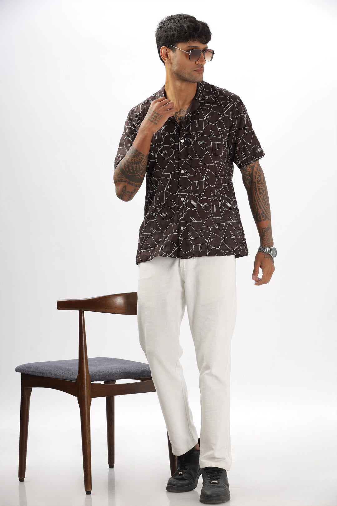 Brown embroidered half sleeve shirt