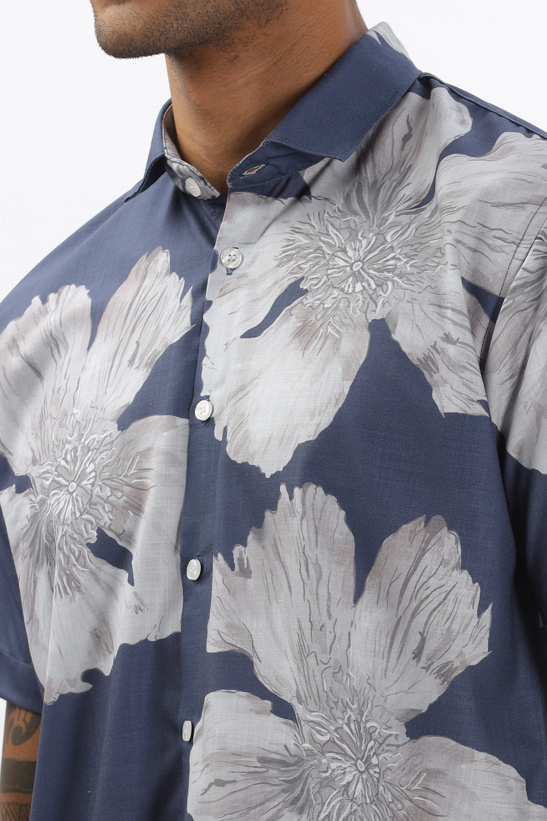 Blue big flower printed shirt