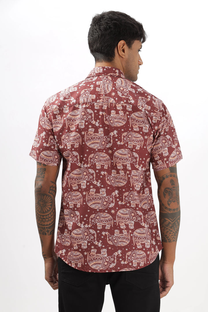 Brown ethnic elephant printed shirt