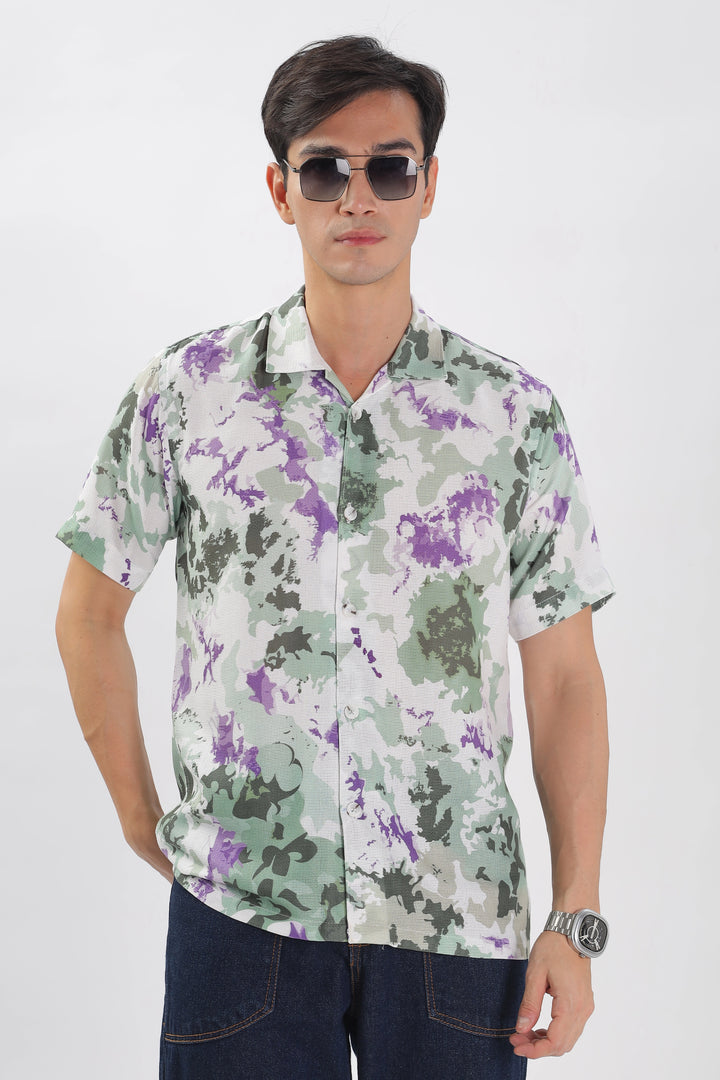 Green & Purple -Textured island shirt