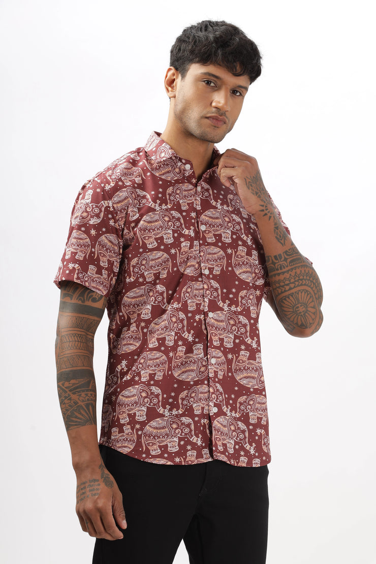 Brown ethnic elephant printed shirt