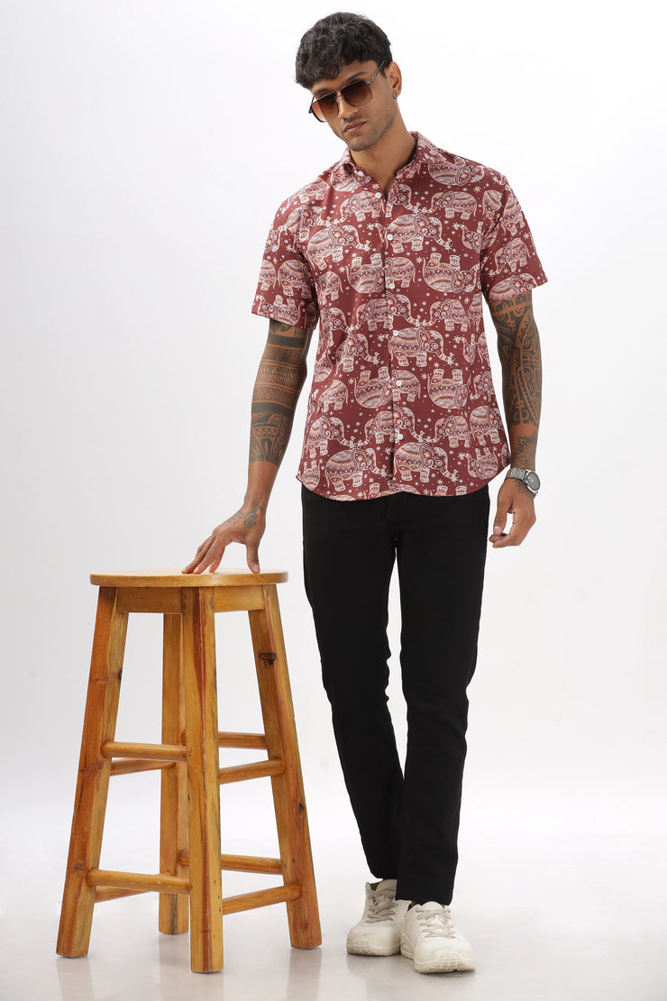 Brown elephant printed shirt