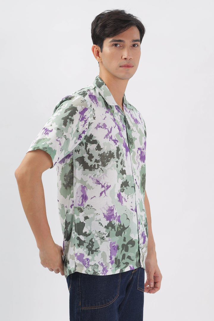 Green & Purple -Textured island shirt