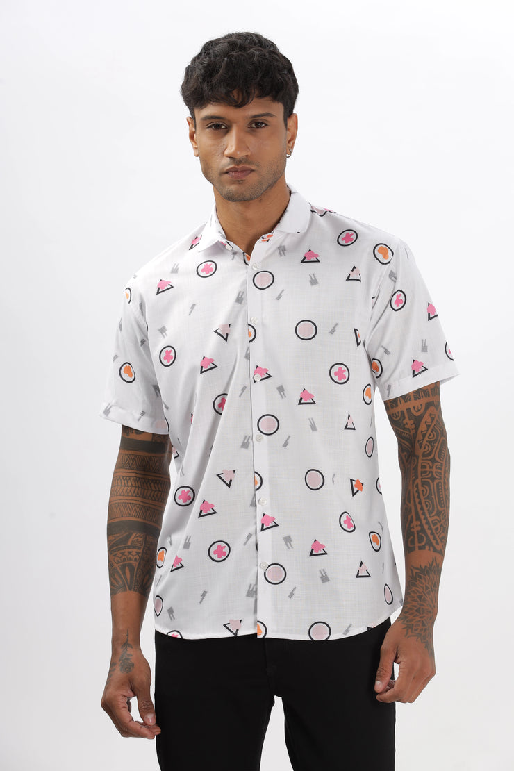 White triangle and round shape printed shirt