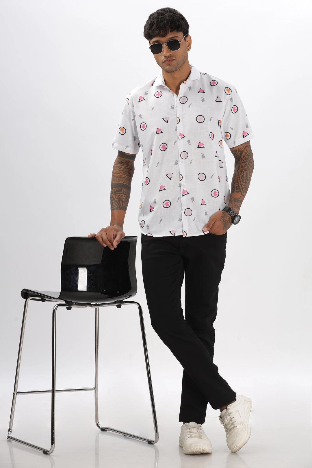 White triangle and round shape printed shirt