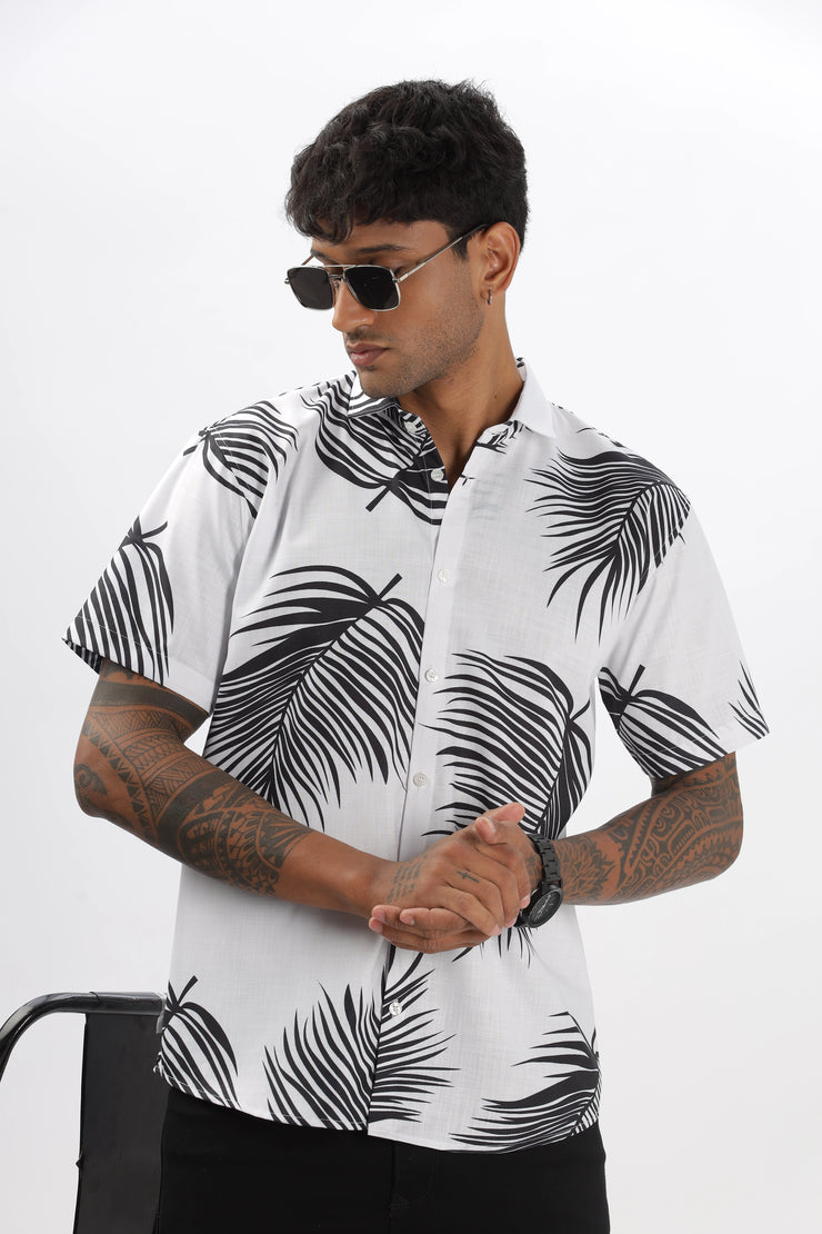 White palm leaves printed shirt