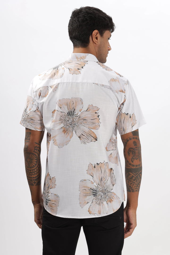 White big flower printed shirt