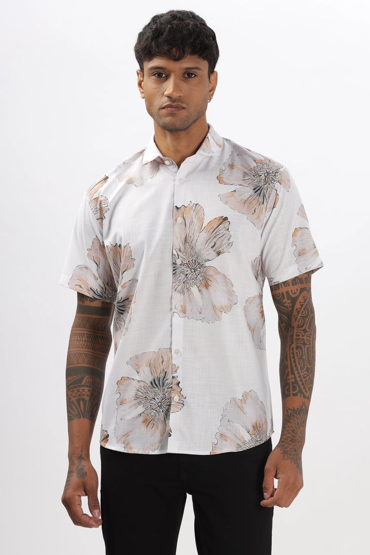 White big flower printed shirt