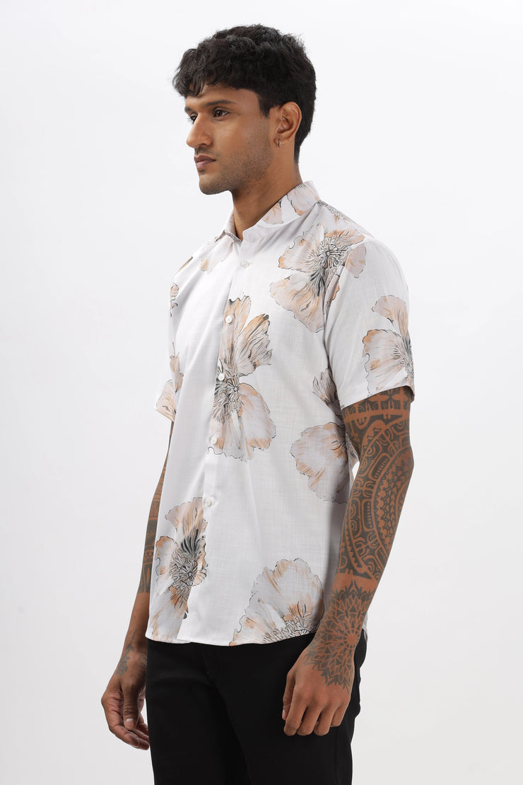 White big flower printed shirt