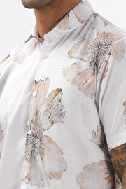 White big flower printed shirt