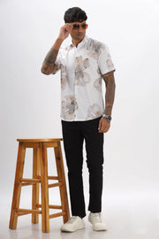 White big flower printed shirt