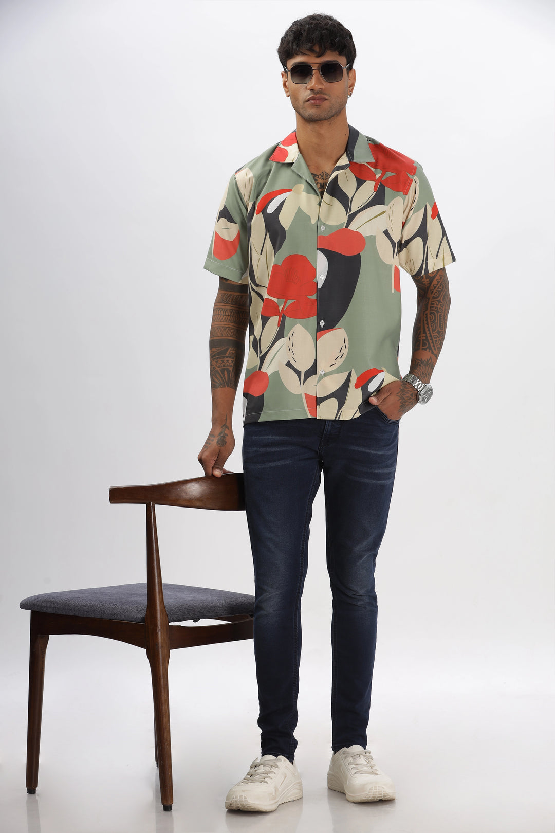 green leaf printed shirt