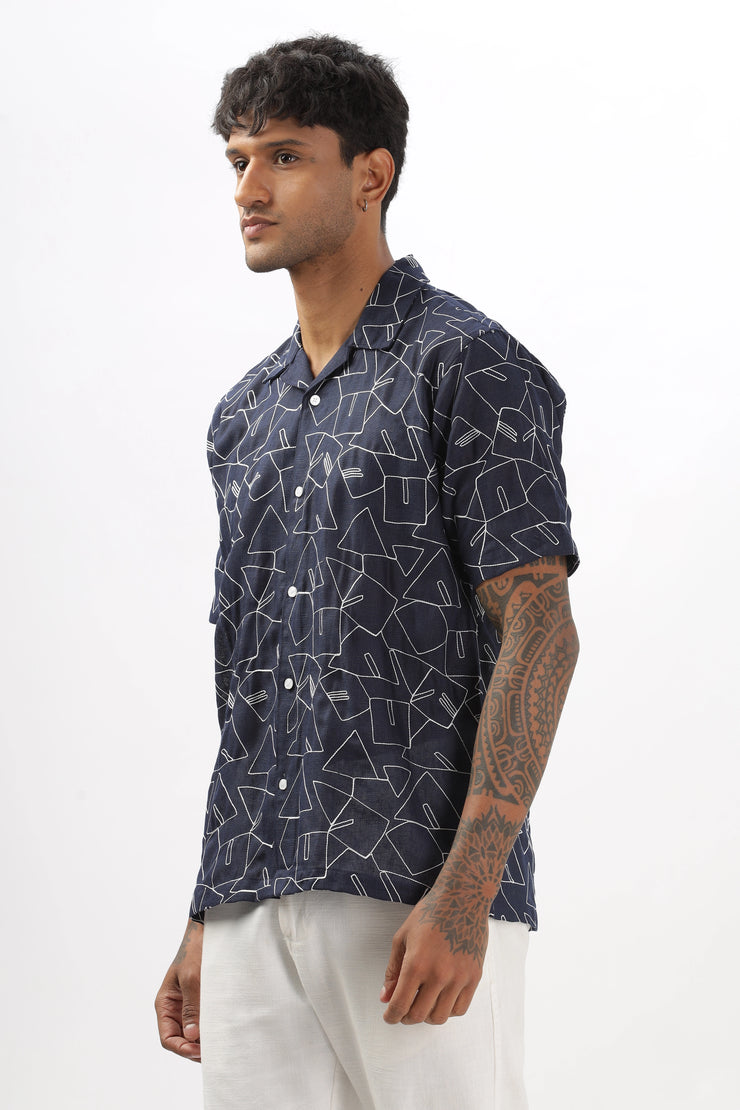  abstract linen embroidered half sleeve shirt