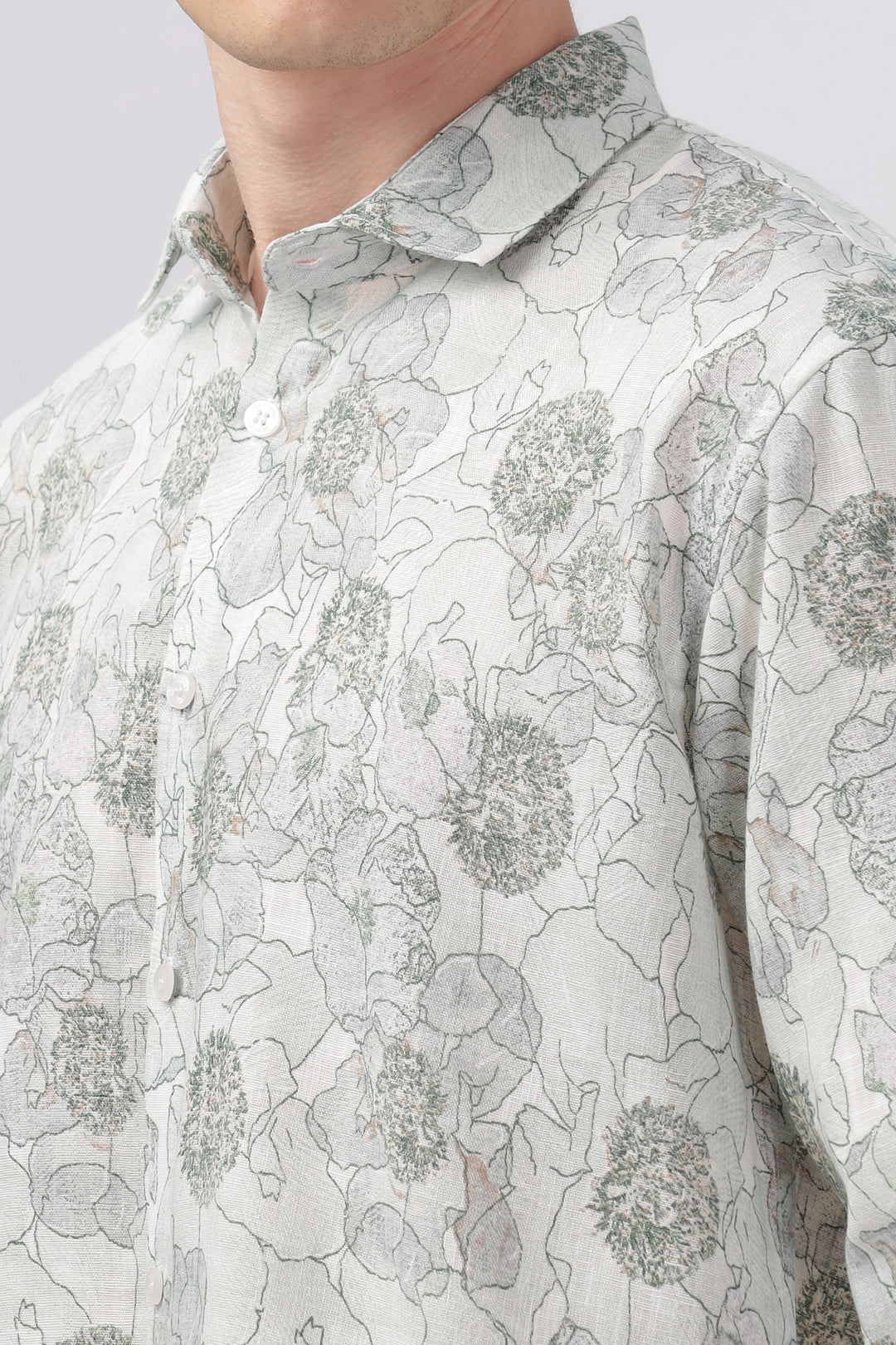 Green flower printed full sleeve linen shirt