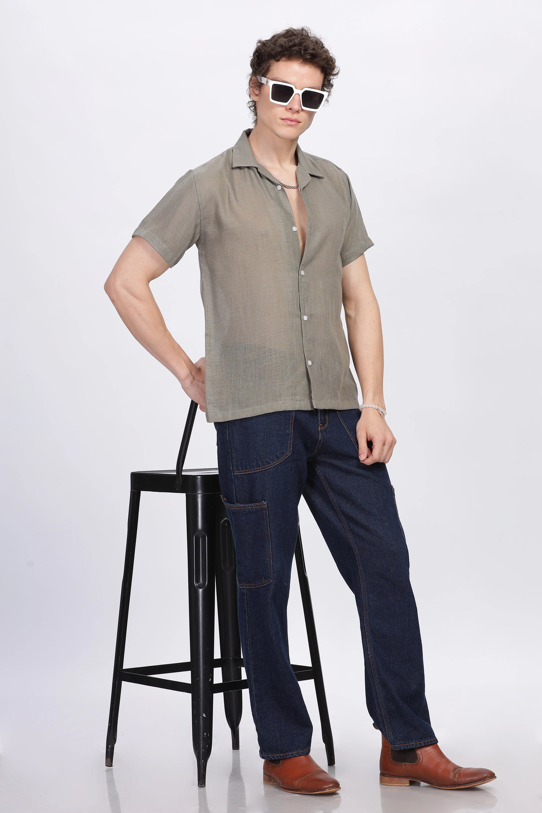 Sage half sleeve linen shirt for men