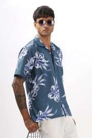 Oceanblue flower printed shirt