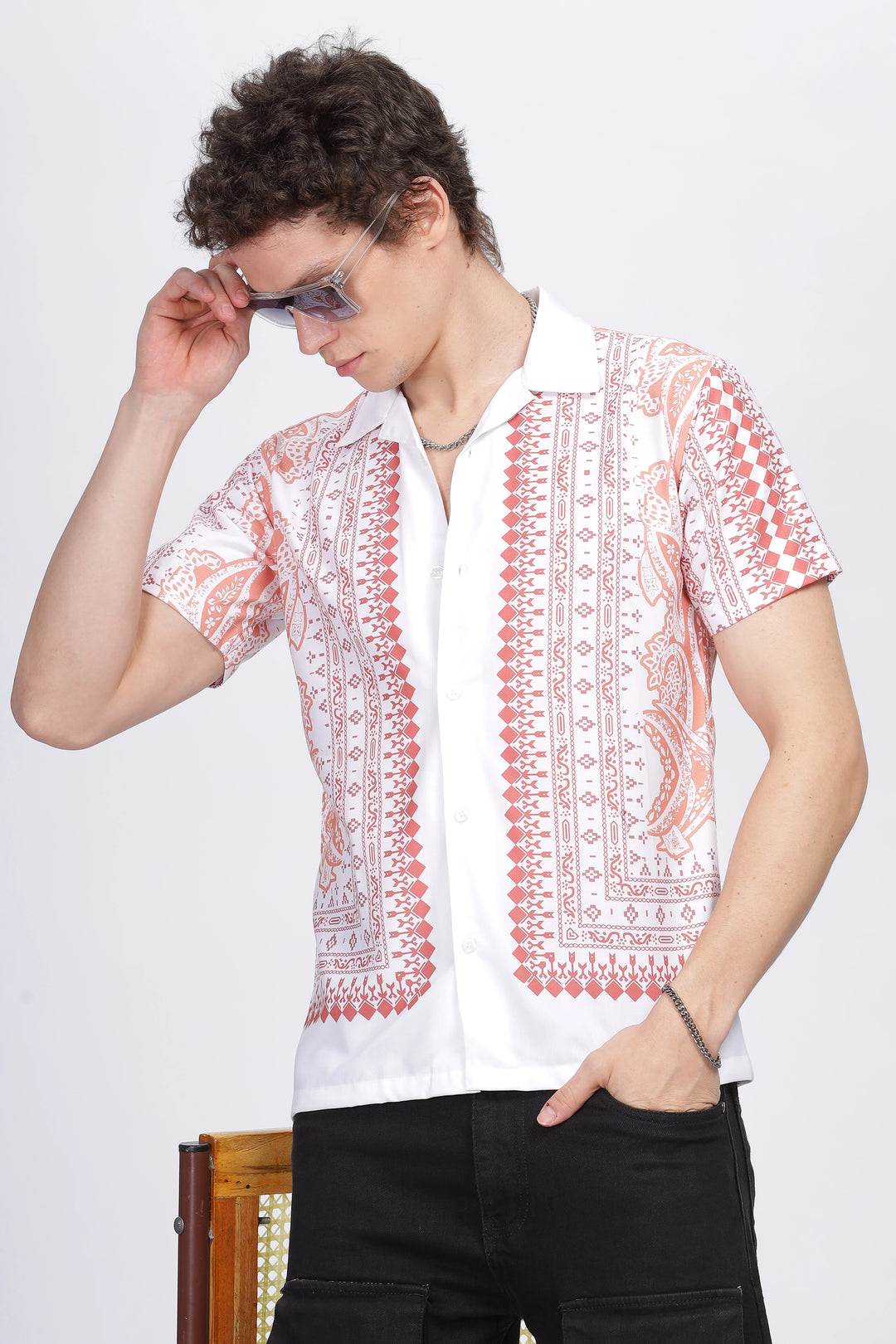 White boder bandana printed half sleeve shirt