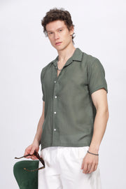 Turtle green half sleeve linen shirt for men